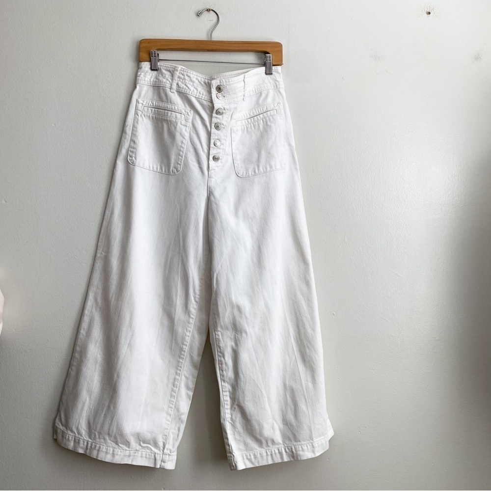 We The Free Anthropologie Collette Wide Leg Jeans Crop Ivory Costal Bono Size 31 - Picture 7 of 9